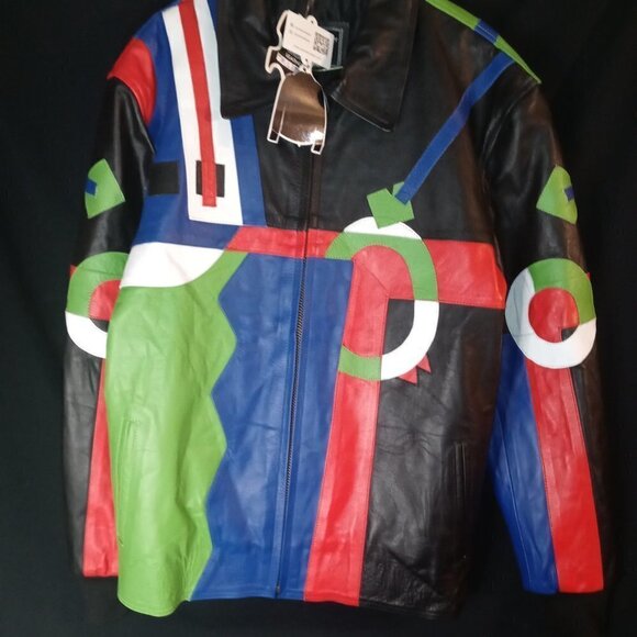 NWT! Jackets Maker Abstract Colorful 100% Genuine Leather Jacket Men's Size M/L - Picture 4 of 9